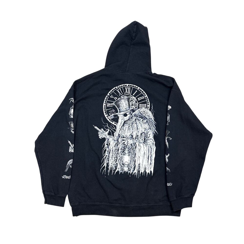 Vampire Freaks Plague Doctor Hoodie xl Black white graphic steampunk clock - Picture 5 of 5